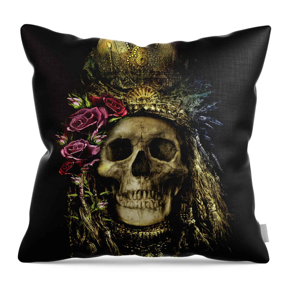 Flowers Throw Pillow featuring the digital art Skull Art Queen SS16 by Xrista Stavrou
