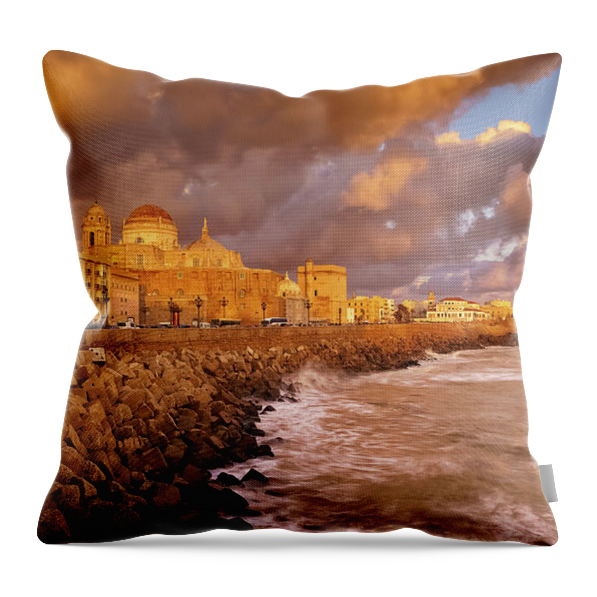 View Throw Pillow featuring the photograph Skyline from Campo del Sur Cadiz Spain #1 by Pablo Avanzini