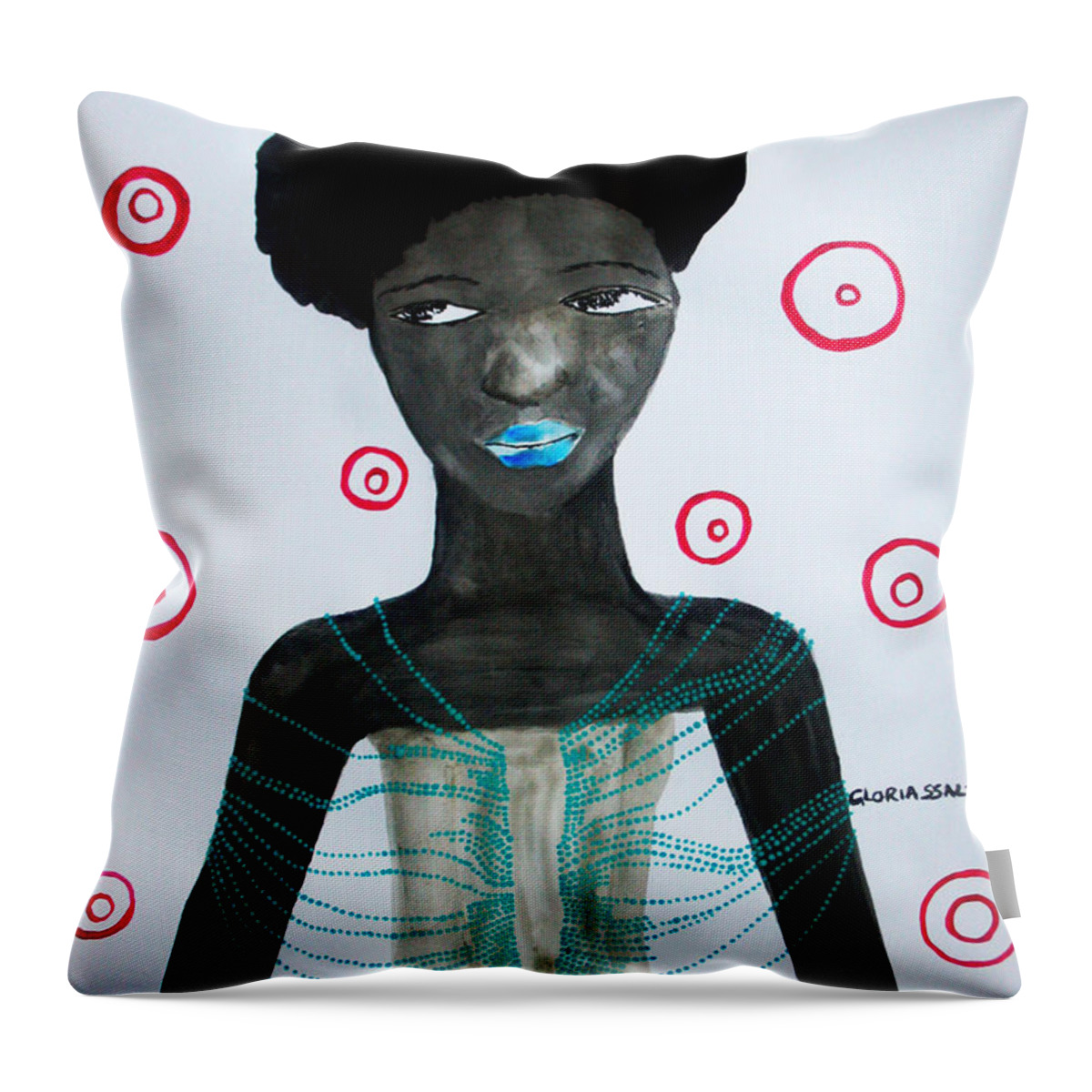 Jesus Throw Pillow featuring the painting South Sudanese Lady #1 by Gloria Ssali