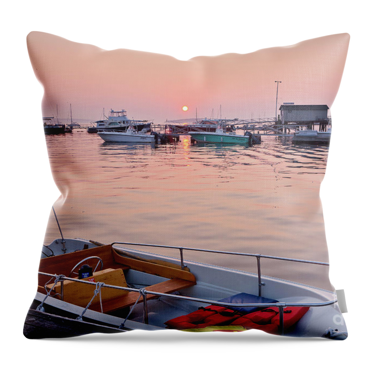 Boat Throw Pillow featuring the photograph Southwest Harbor Sunrise #1 by Susan Cole Kelly