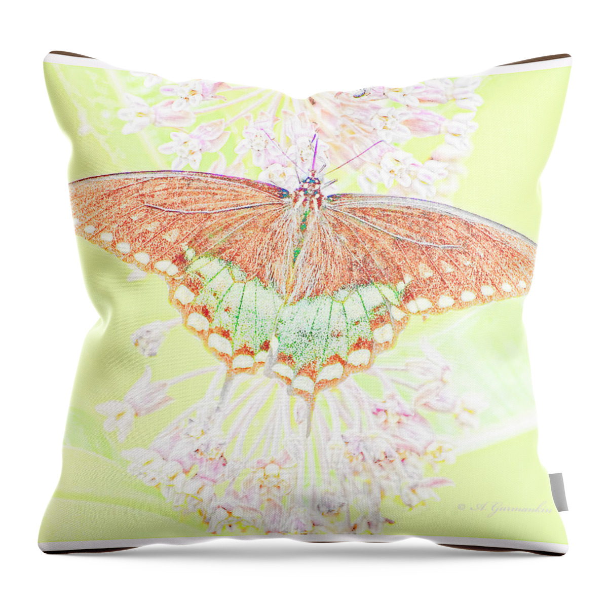 Papilio Troilus Throw Pillow featuring the digital art Spicebush Butterfly on Milkweed, Animal Portrait #1 by A Macarthur Gurmankin