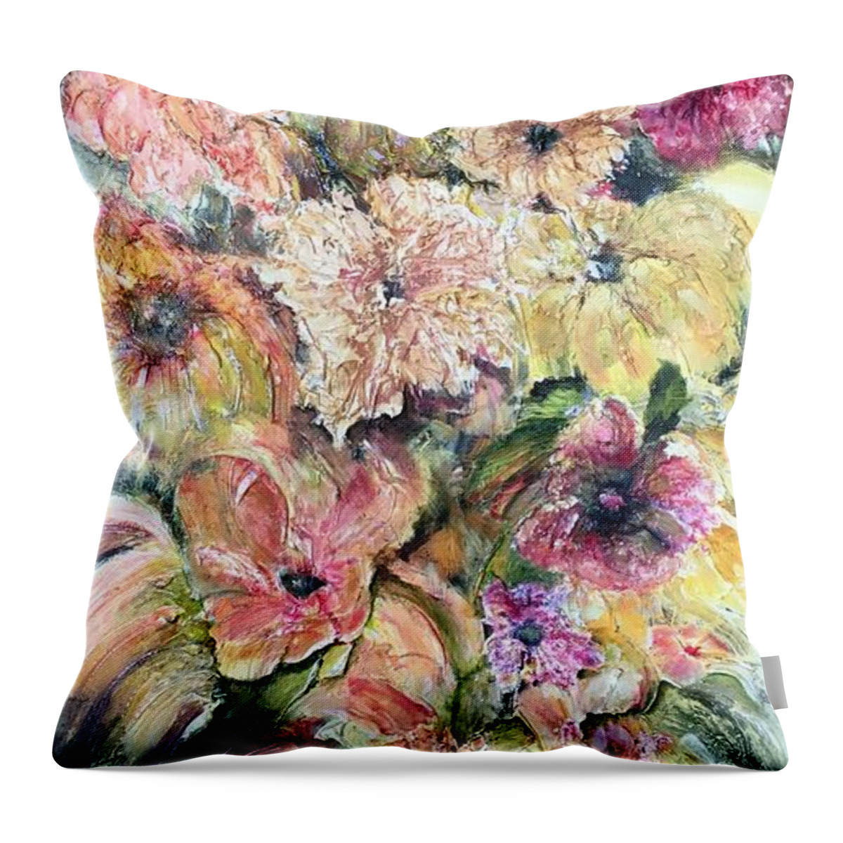 Still Life Throw Pillow featuring the painting Spring Fireworks by Chuck Gebhardt