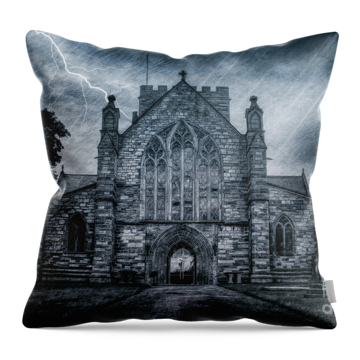Wales Throw Pillow featuring the mixed media St Asaph Cathedral #1 by Ian Mitchell