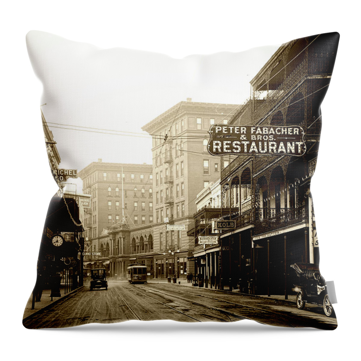 Antique Throw Pillow featuring the photograph St Charles Street New Orleans c1910 #1 by Mountain Dreams