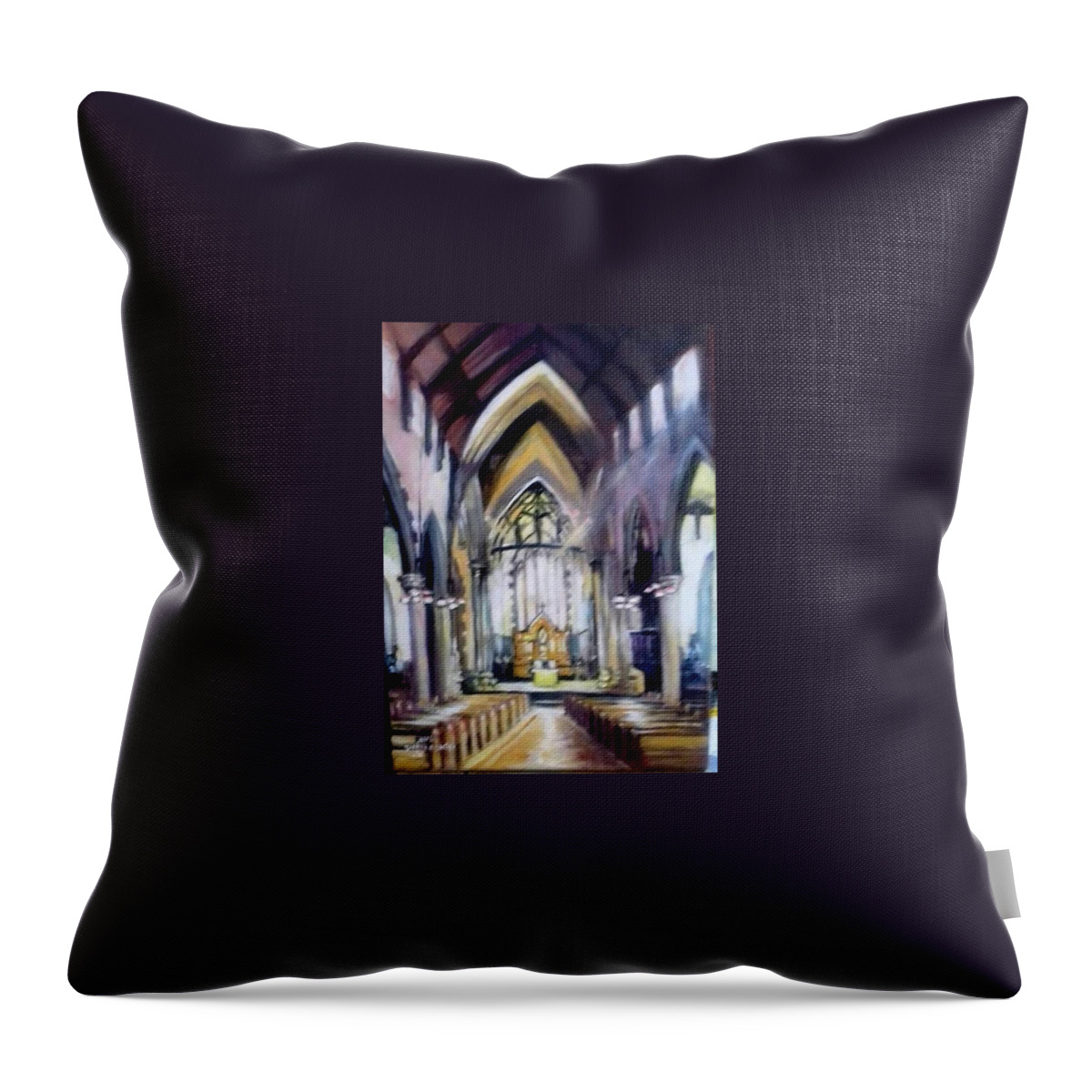 Inerior Throw Pillow featuring the painting St Johns Cathedral Limerick Ireland #1 by Paul Weerasekera