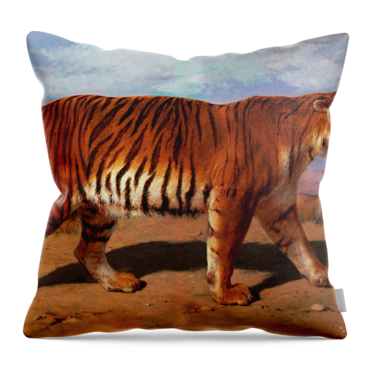 Stalking Tiger Throw Pillow featuring the painting Stalking Tiger #1 by Rosa Bonheur
