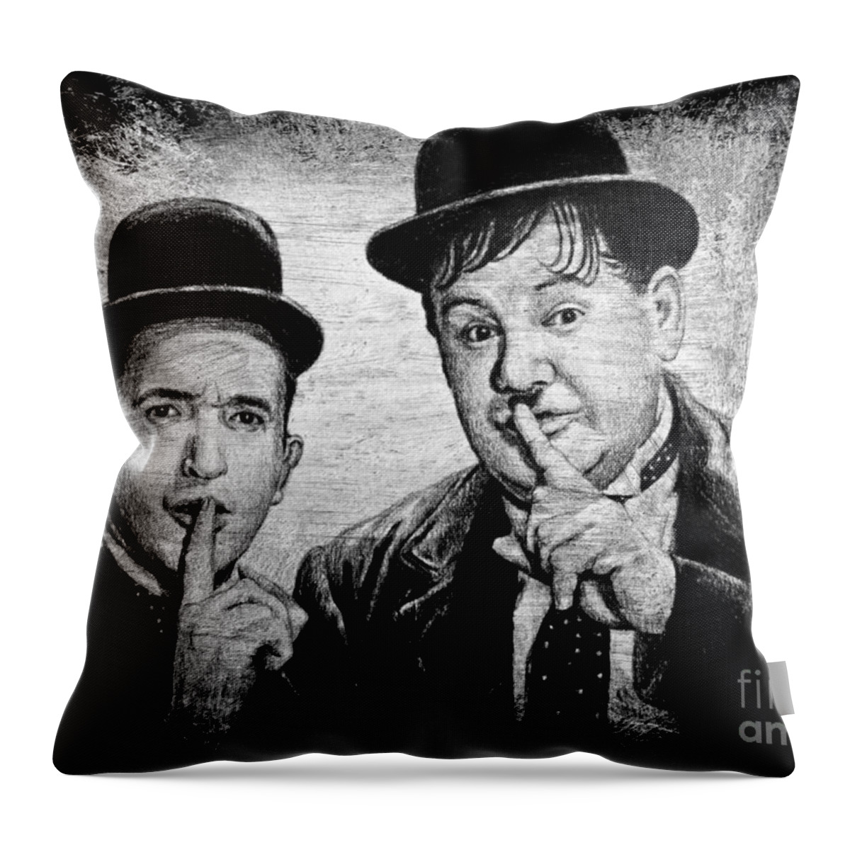 Stan And Ollie Throw Pillow featuring the drawing Stan and Ollie #1 by Andrew Read