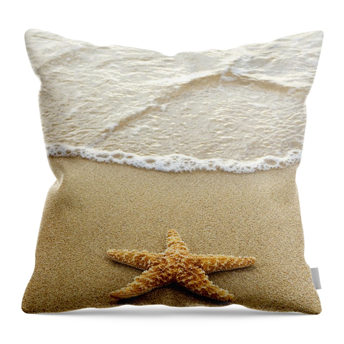 Animal Art Throw Pillow featuring the photograph Starfish on Beach #1 by Mary Van de Ven - Printscapes