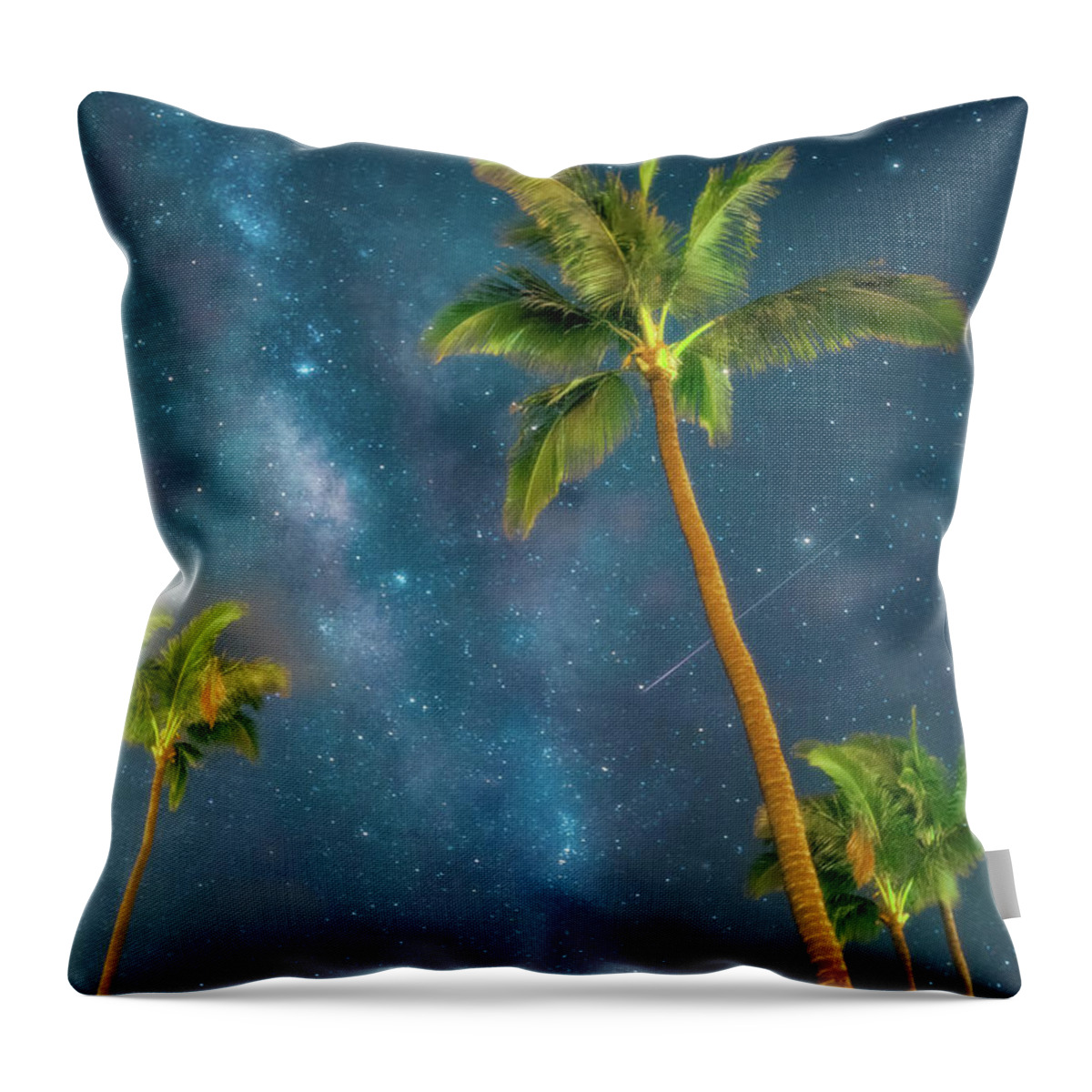 Maui Hawaii Milky Way Palmtrees Throw Pillow featuring the photograph Starry Night #1 by James Roemmling