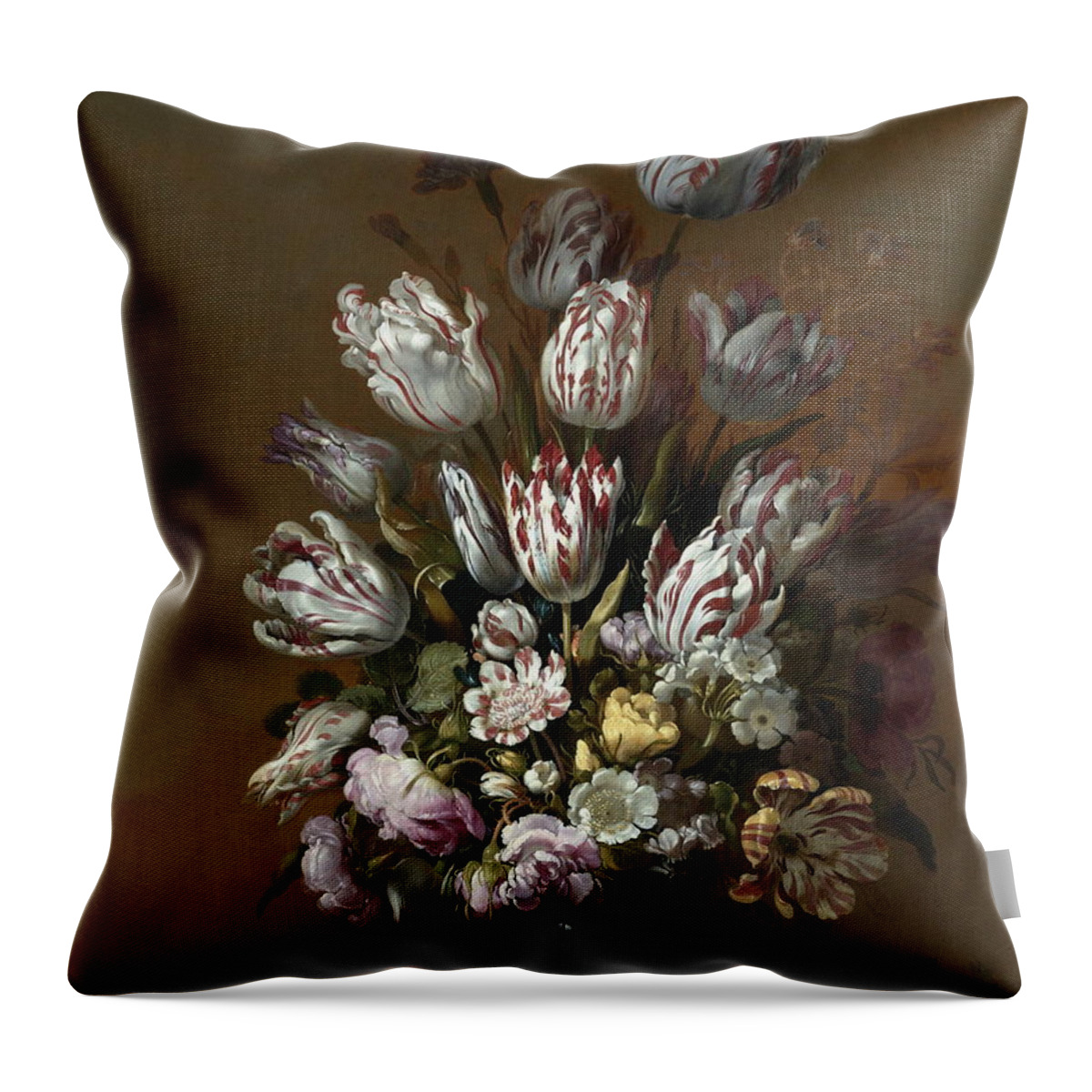 Vase Throw Pillow featuring the painting Still Life With Flowers #1 by Hans Bollongier