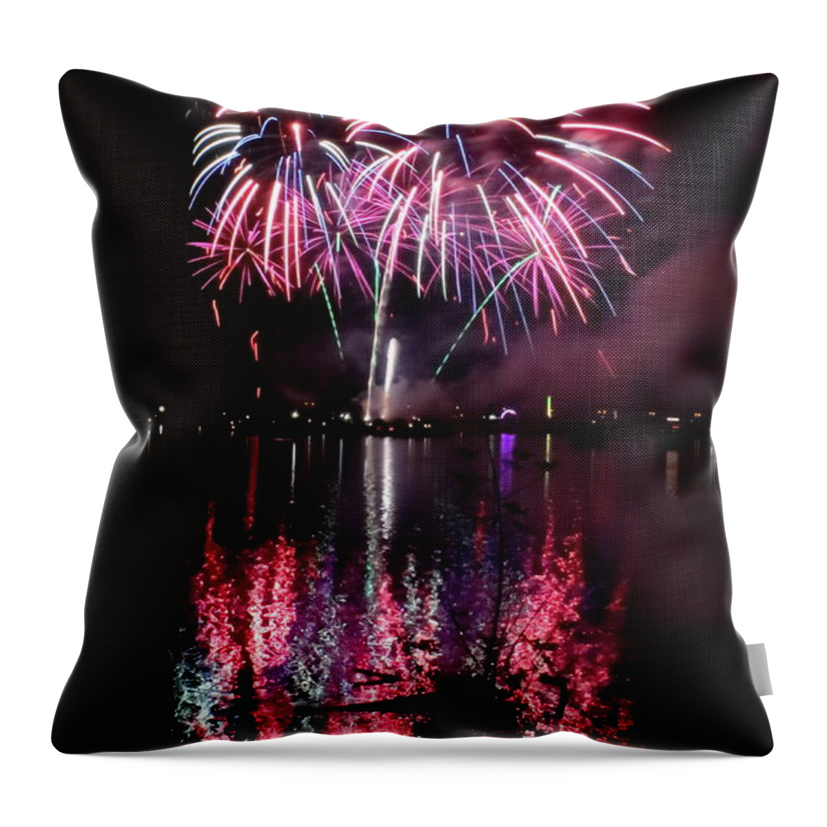 Fireworks Throw Pillow featuring the photograph Summer in Bay City #1 by Erick Schmidt