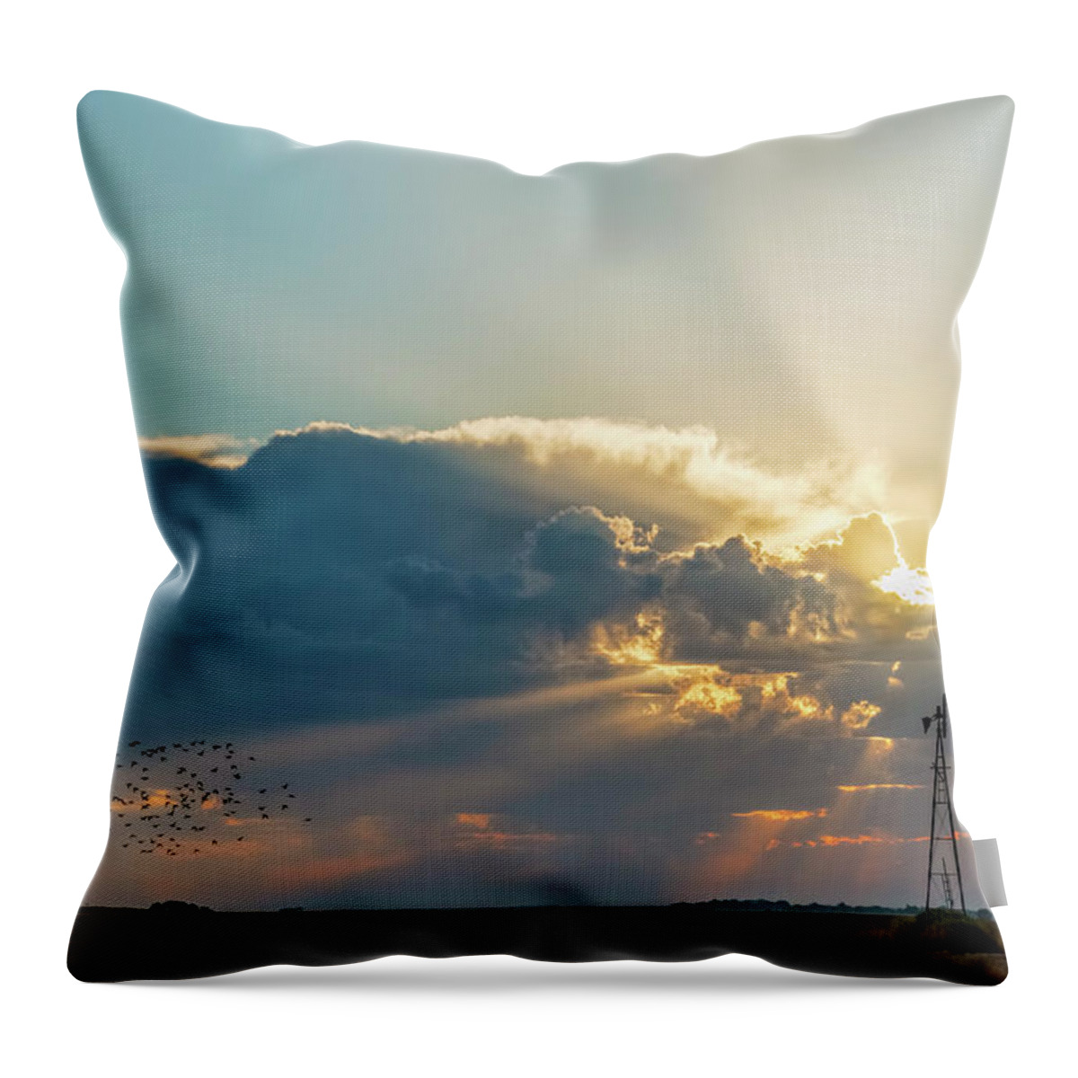 Kansas Throw Pillow featuring the photograph Sunrise and Windmill -01 #1 by Rob Graham