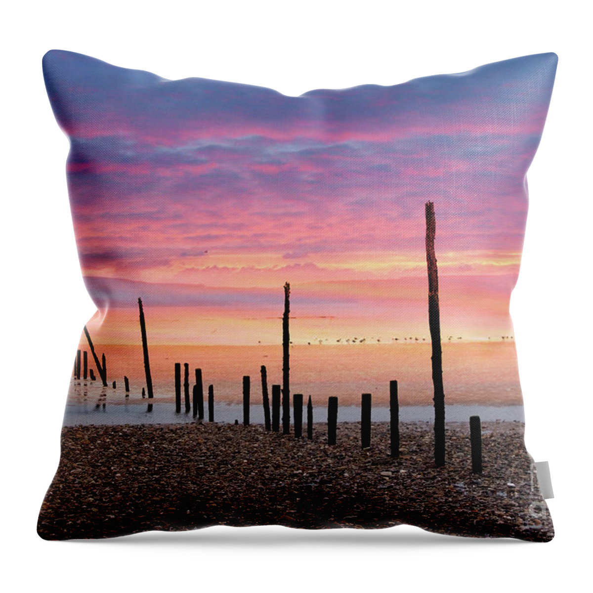 Sunrise Throw Pillow featuring the photograph Sunrise at Woodstown beach #1 by Joe Cashin
