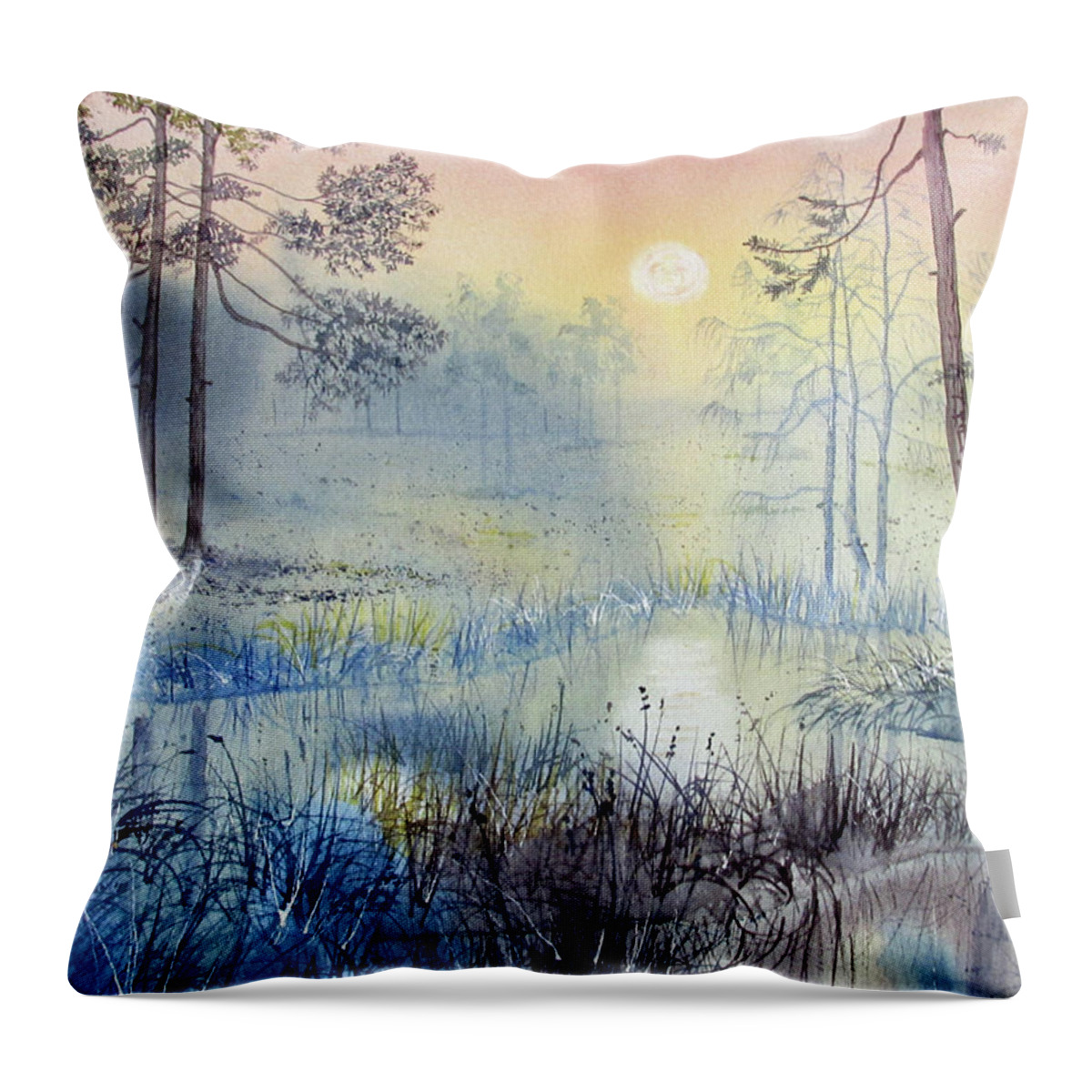 Glenn Marshall Yorkshire Artist Throw Pillow featuring the painting Sunrise to Serenity #1 by Glenn Marshall