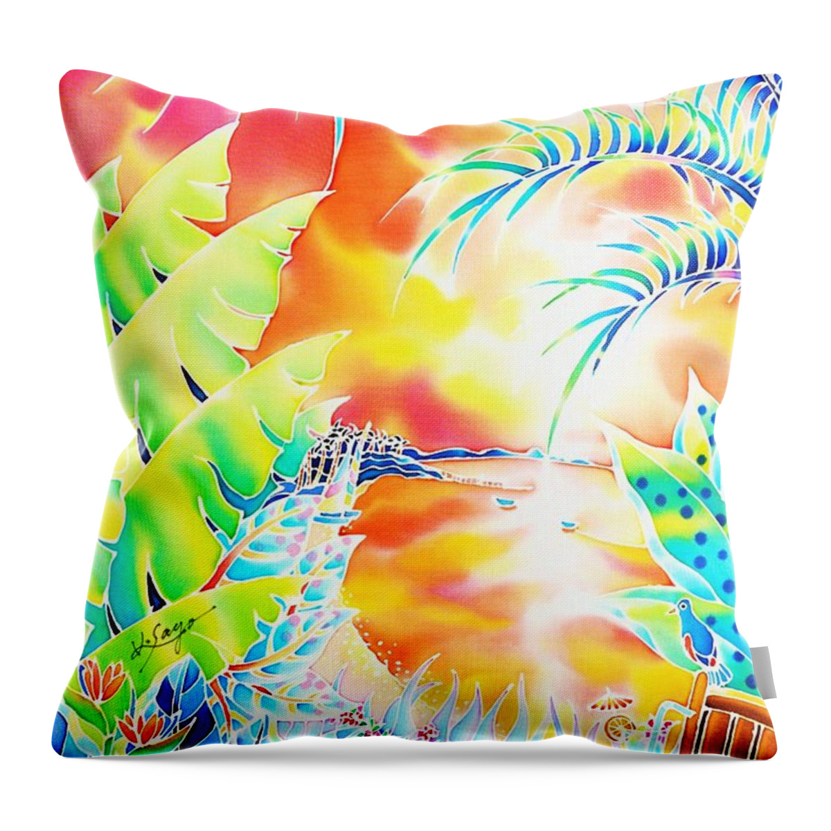 Sunset Throw Pillow featuring the painting Sunset cocktail by Hisayo OHTA