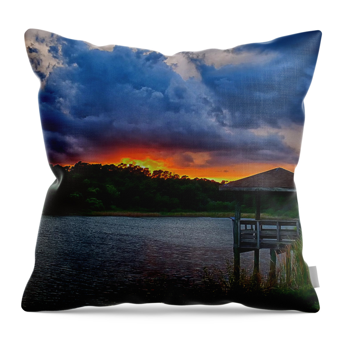 Sunset Throw Pillow featuring the photograph Sunset Huntington Beach State Park #1 by Bill Barber