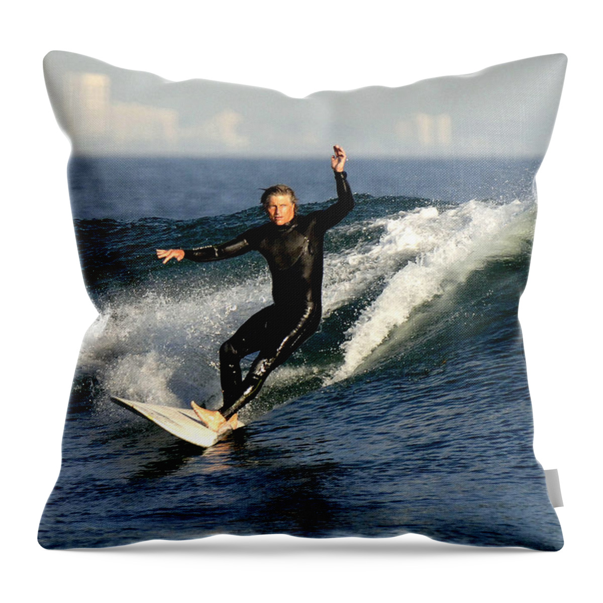 Surfing Throw Pillow featuring the photograph Surfing #1 by Marc Bittan