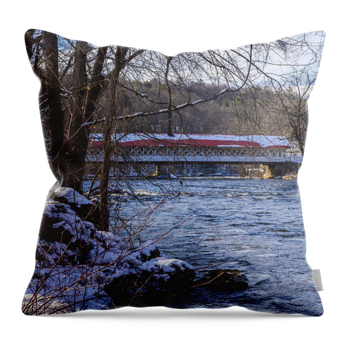 Ashuelot Throw Pillow featuring the photograph Ashuelot Covered Bridge. #3 by New England Photography