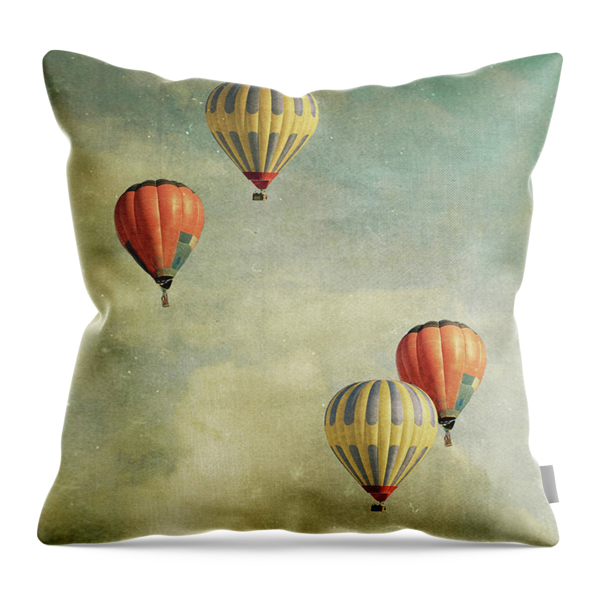 Hot Air Balloon Throw Pillow featuring the photograph Tales Of Far Away #1 by Violet Gray