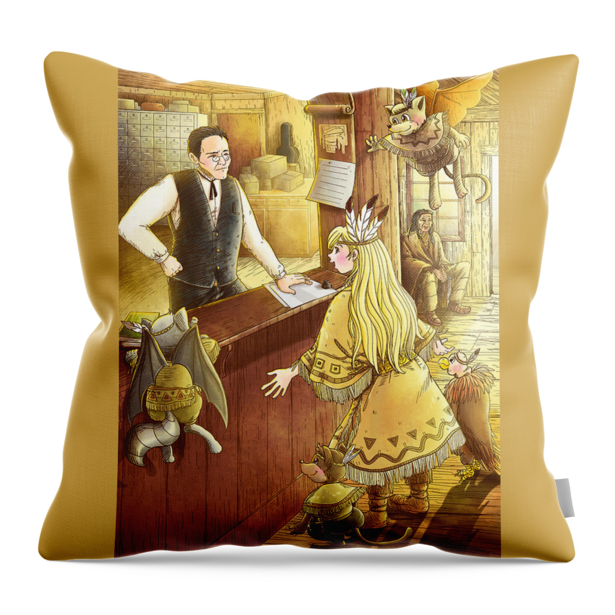 Post Office Throw Pillow featuring the painting Tammy and the Postmaster #1 by Reynold Jay