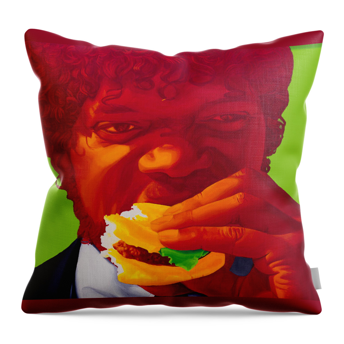 Pulp Fiction Throw Pillow featuring the painting Tasty Burger by Ellen Patton