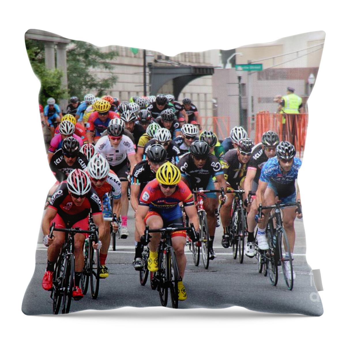 Cycle Racing Throw Pillow featuring the photograph Team ERRACE #1 by Donn Ingemie