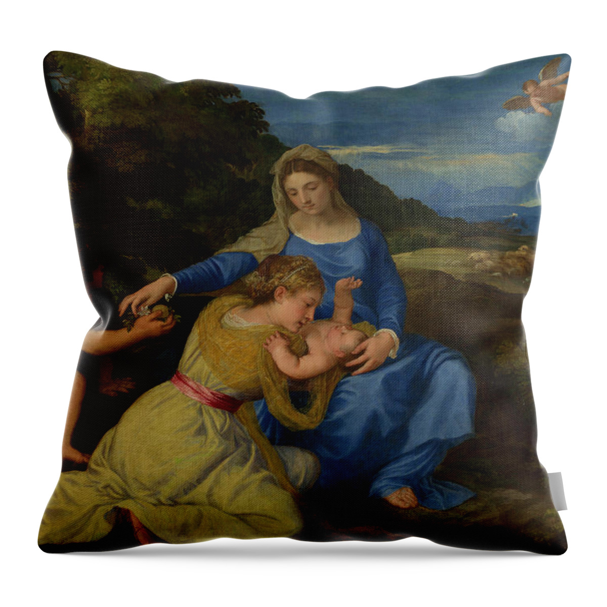 Husbandry Throw Pillow featuring the painting The Aldobrandini Madonna #1 by Titian