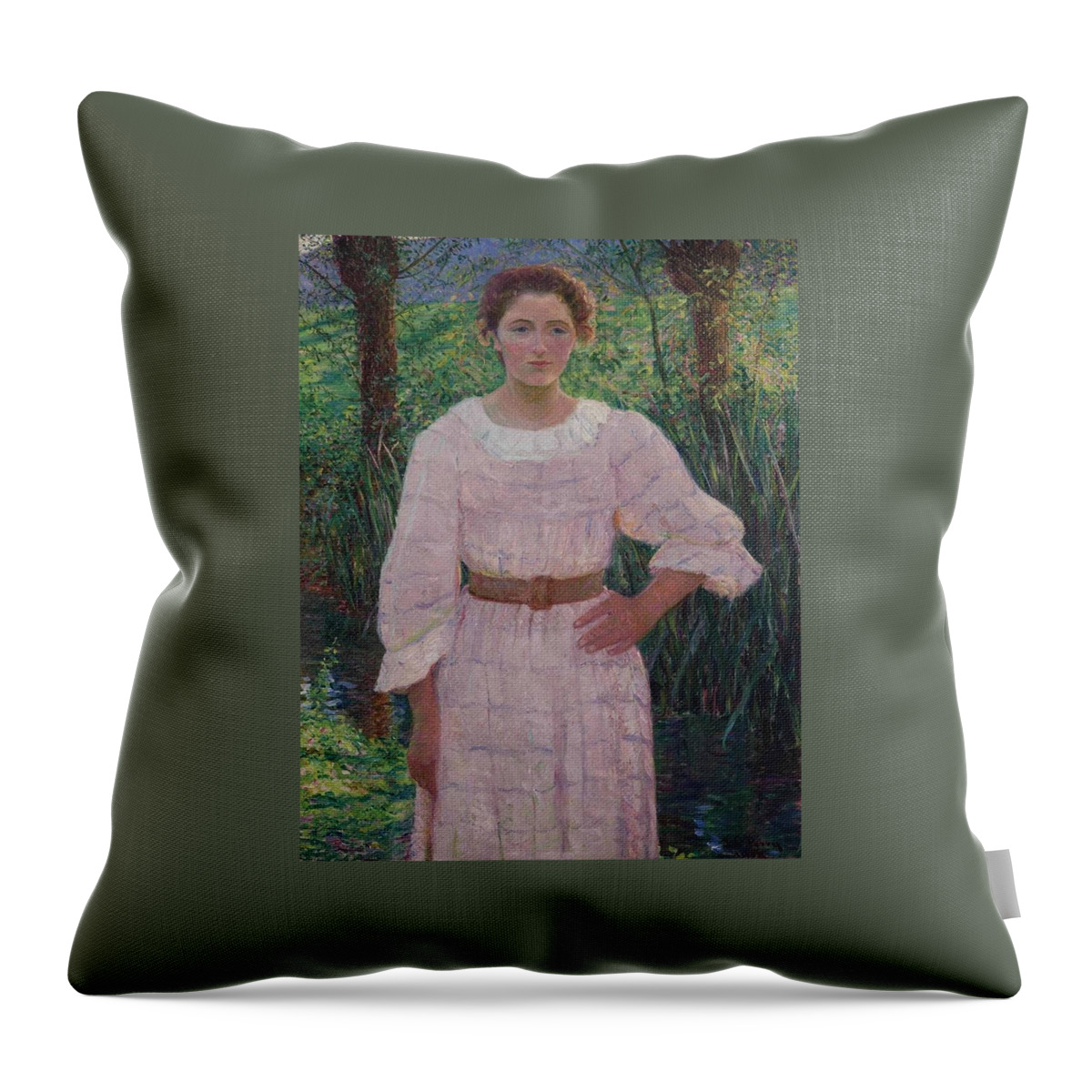 Lilla Cabot Perry () By The Brook Throw Pillow featuring the painting The Brook #1 by MotionAge Designs