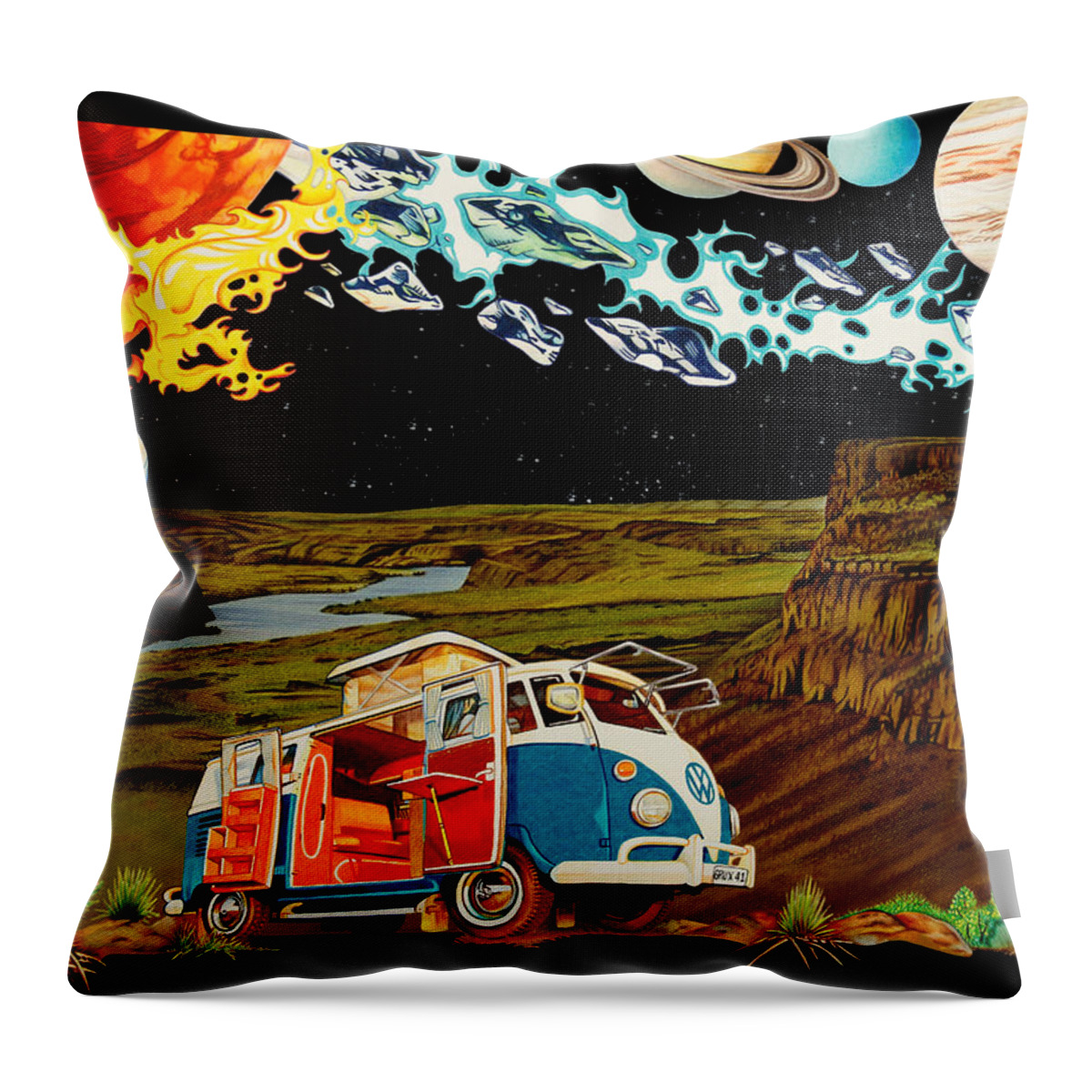 The Gorge Throw Pillow featuring the drawing The Gorge-One Sweet World #1 by Joshua Morton