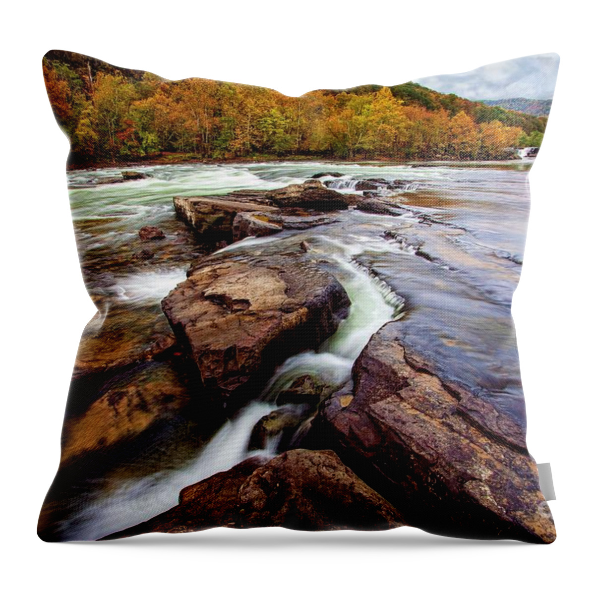 West Virginia Throw Pillow featuring the photograph The New River at Sandstone Falls #1 by Laurinda Bowling