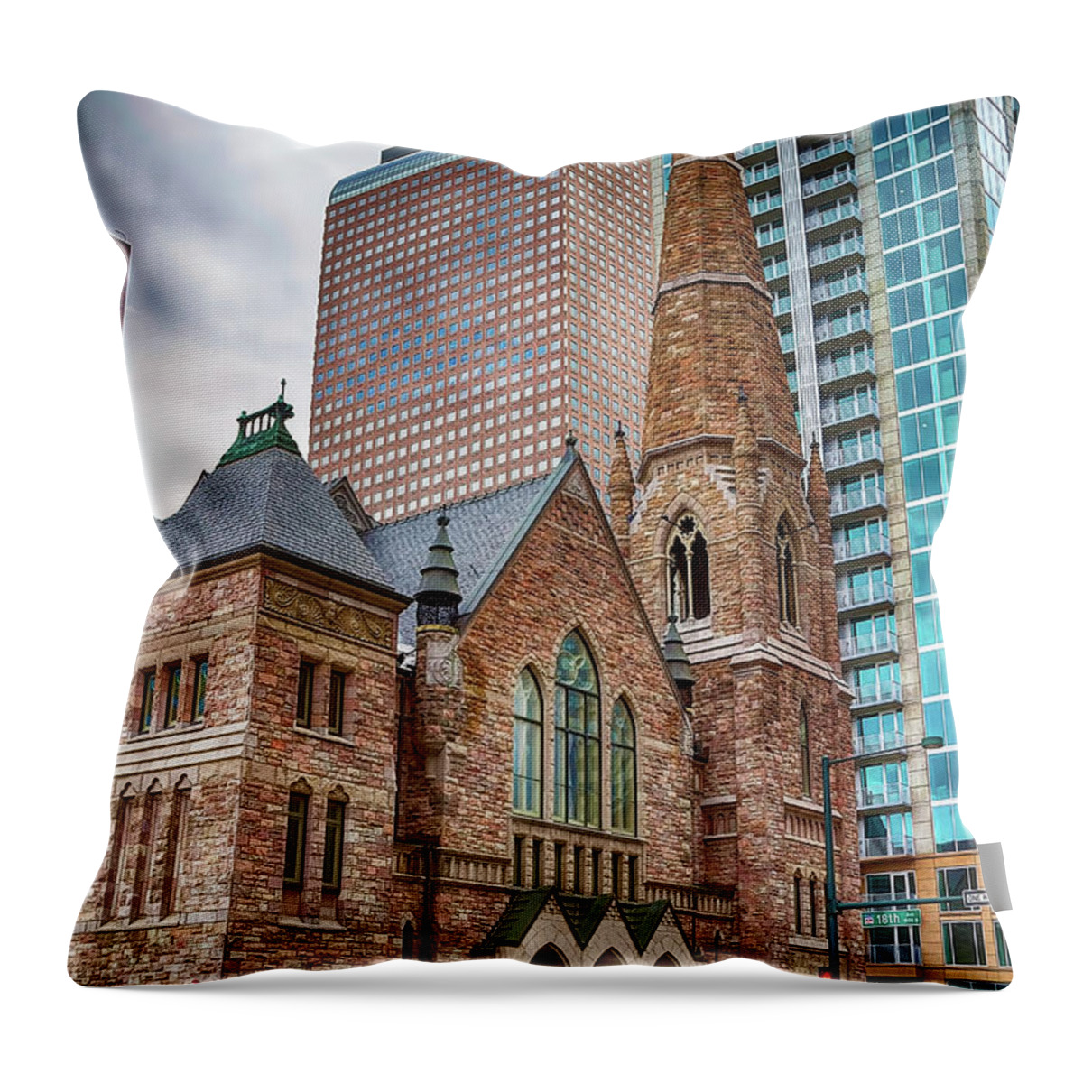 Trinity United Methodist Church Throw Pillow featuring the photograph The Old And The New #2 #1 by Lorraine Baum