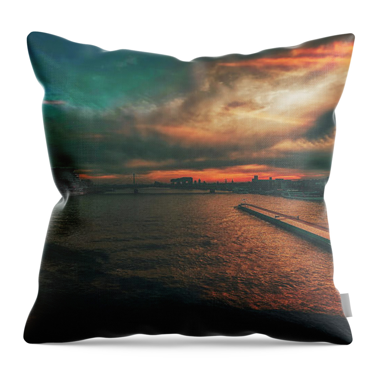 Rhine Throw Pillow featuring the photograph The Rhine At Dusk - Cologne #1 by Mountain Dreams