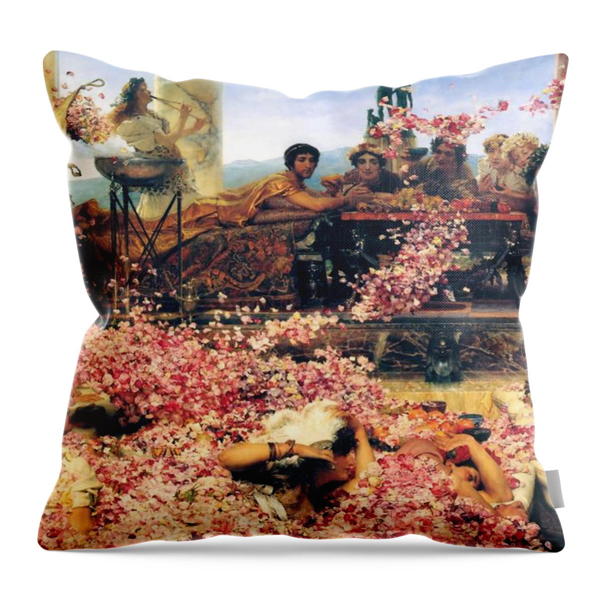 Sir Lawrence Alma Tameda Throw Pillow featuring the painting The roses of heliogabalus #1 by Sumit Mehndiratta