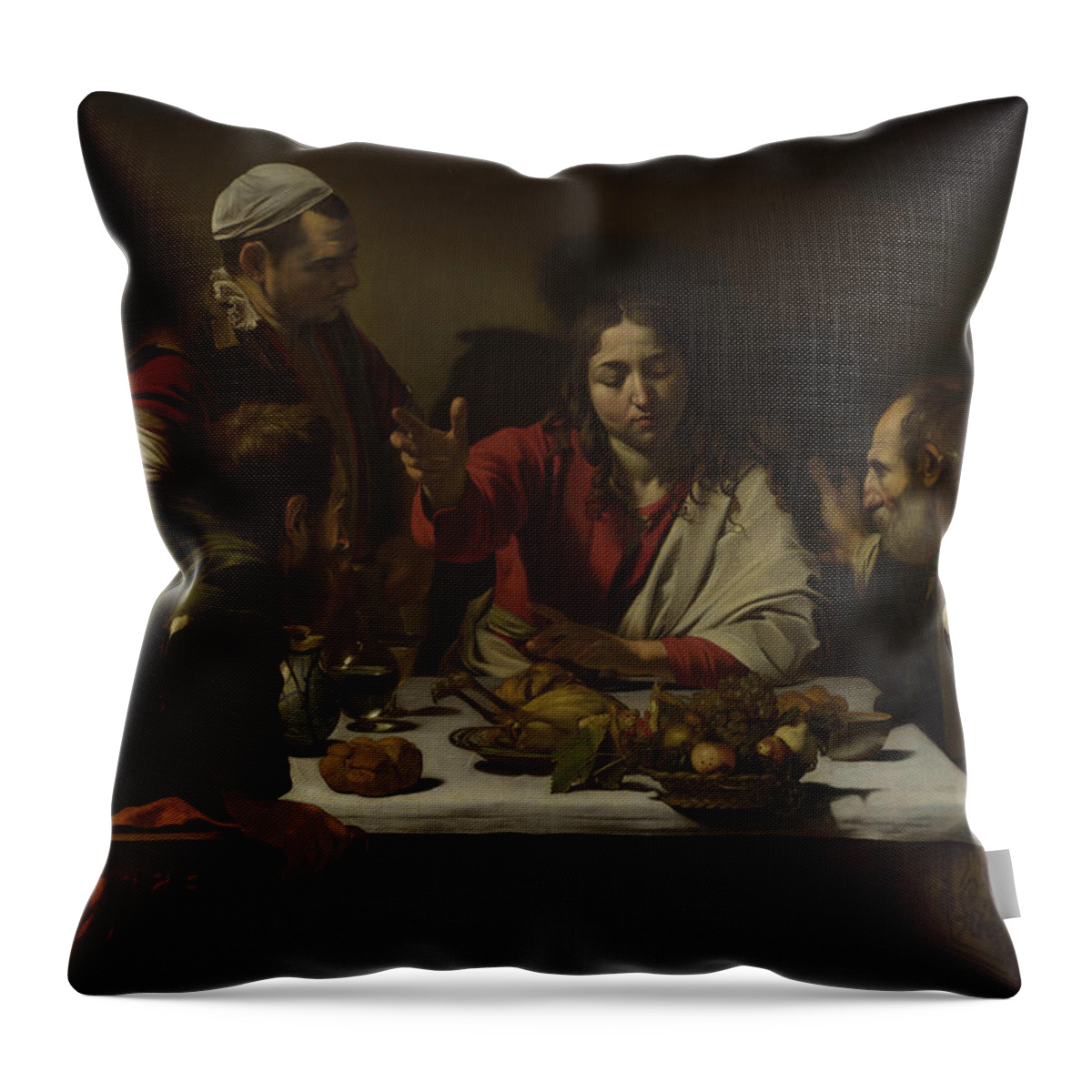 Caravaggio Throw Pillow featuring the painting The Supper at Emmaus #5 by Caravaggio