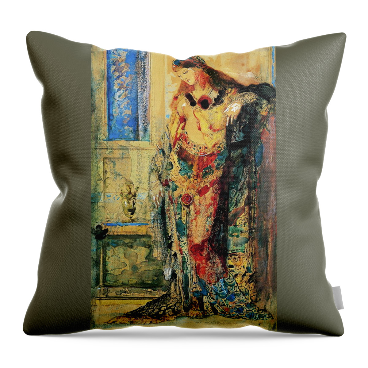 Gustave Moreau Throw Pillow featuring the drawing The Toilette #2 by Gustave Moreau