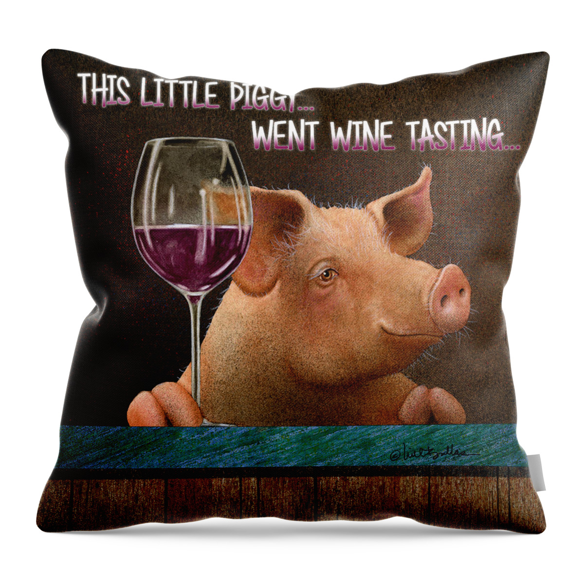 Will Bullas Throw Pillow featuring the painting This Little Piggy Went Wine Tasting... #2 by Will Bullas
