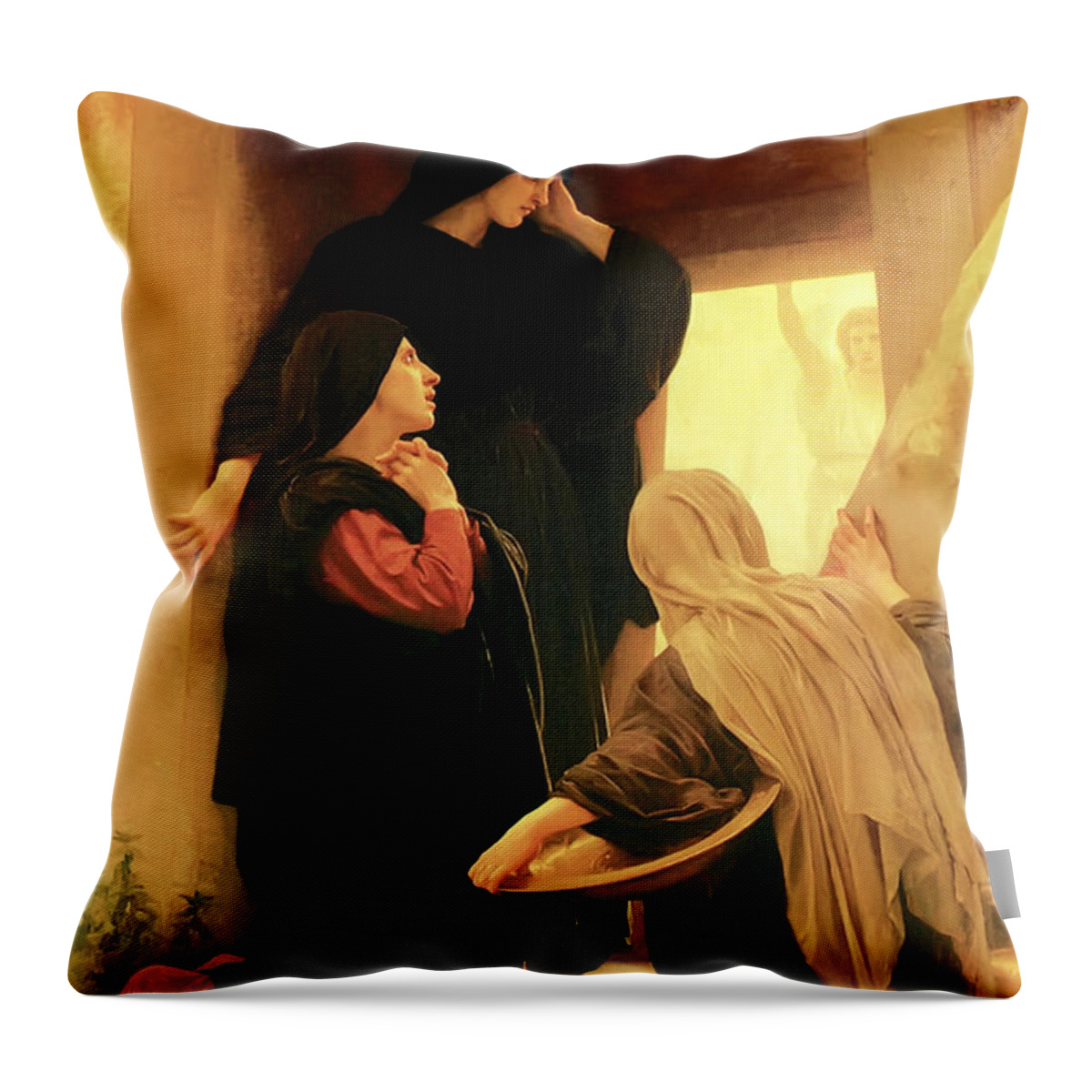 William Adolphe Bouguereau Throw Pillow featuring the painting Three Marys At The Tomb by Troy Caperton