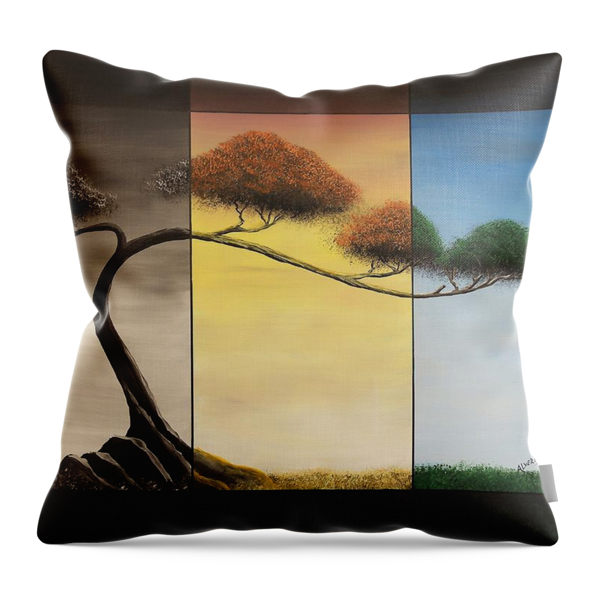 Bonsai Throw Pillow featuring the painting Time After Time #1 by Edwin Alverio