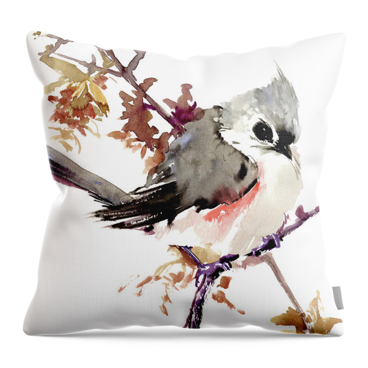 Titmouse Bird Design Throw Pillow featuring the painting Titmouse #1 by Suren Nersisyan