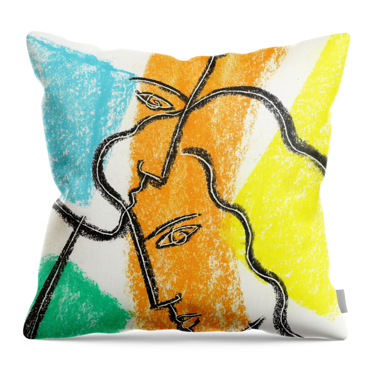  Balance Bonding Boyfriend Color Color Image Colour Connecting Connection Couple Drawing Face Female Friend Friendship Girlfriend Head Husband Illustration Illustration And Painting Jointly Lineart Male Man Men And Women People Person Profile Side View Spouse Supportive Sweetheart Together Unification Unifying Vertical Wife Woman Throw Pillow featuring the painting Together #2 by Leon Zernitsky