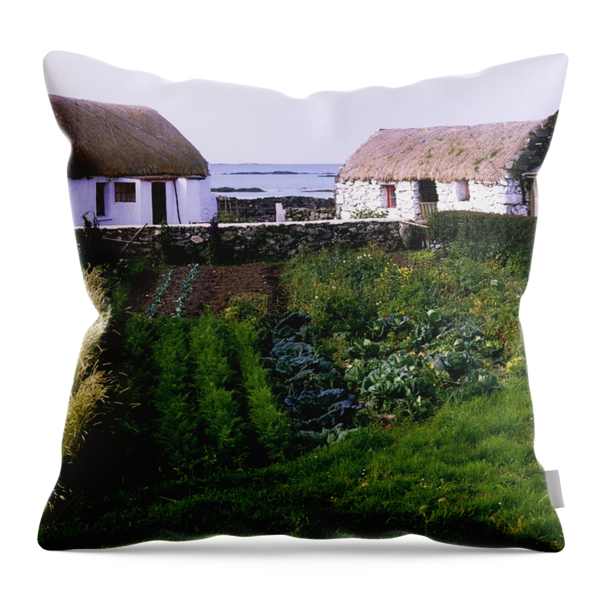 Architecture Throw Pillow featuring the photograph Traditional Cottages, Co Galway, Ireland #1 by The Irish Image Collection 