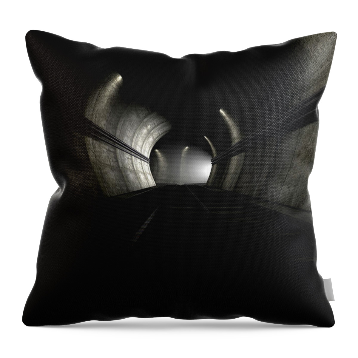Tunnel Throw Pillow featuring the digital art Train Tracks And Approaching Train #1 by Allan Swart