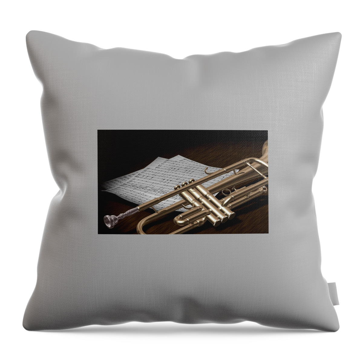 Trumpet Throw Pillow featuring the digital art Trumpet #1 by Super Lovely