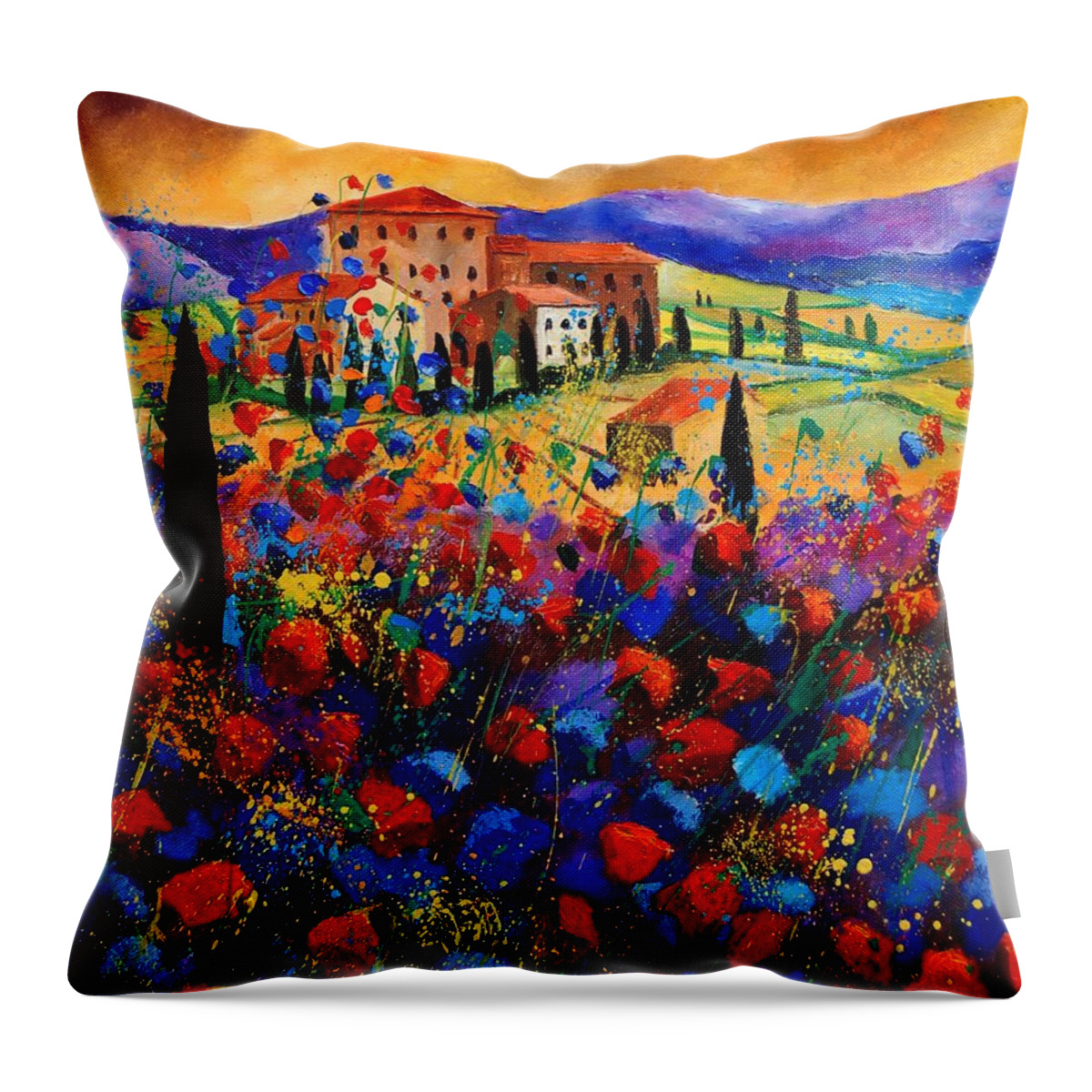 Flowers Throw Pillow featuring the painting Tuscany poppies #2 by Pol Ledent