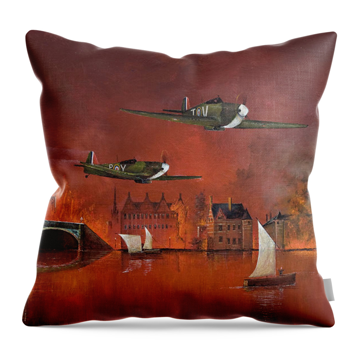 Spitfire Throw Pillow featuring the painting Undefeated, London, England by Ken Wood