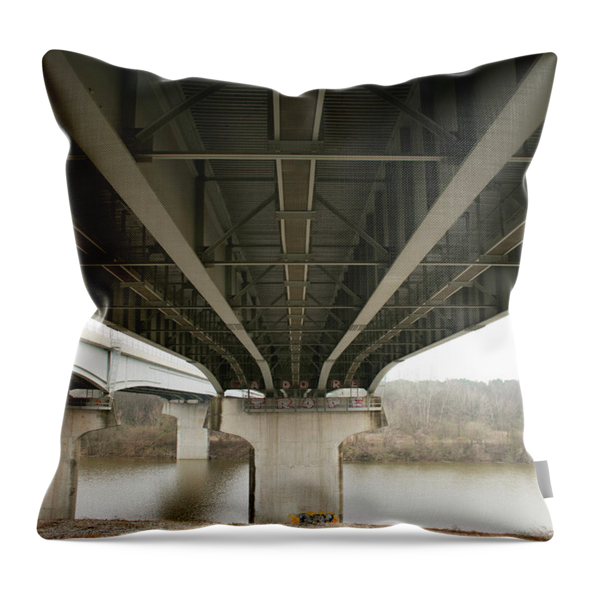 Alabama Throw Pillow featuring the photograph Under the Bridge 1 - Florence, Alabama by James-Allen