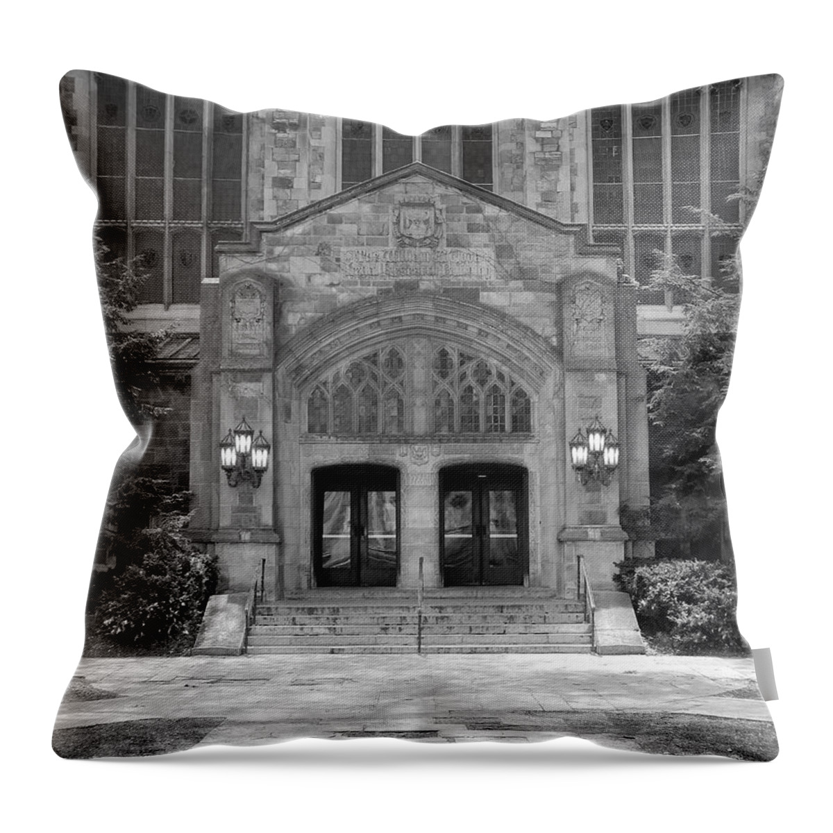 Black And White Throw Pillow featuring the photograph University of Michigan Law Quad #1 by Phil Perkins