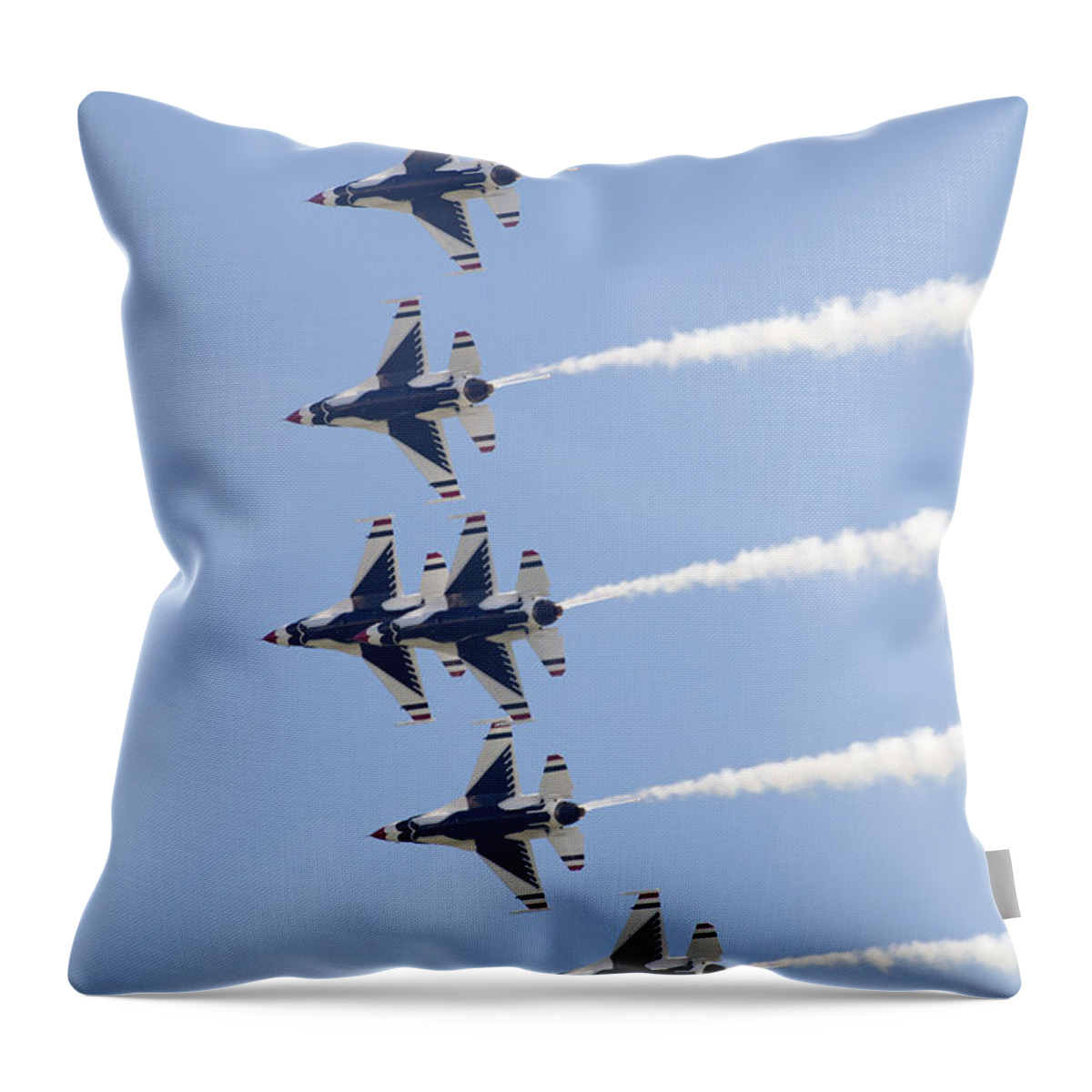 Usaf Thunderbirds Throw Pillow featuring the photograph US Air Force Thunderbirds flying preforming precision aerial maneuvers #1 by Anthony Totah