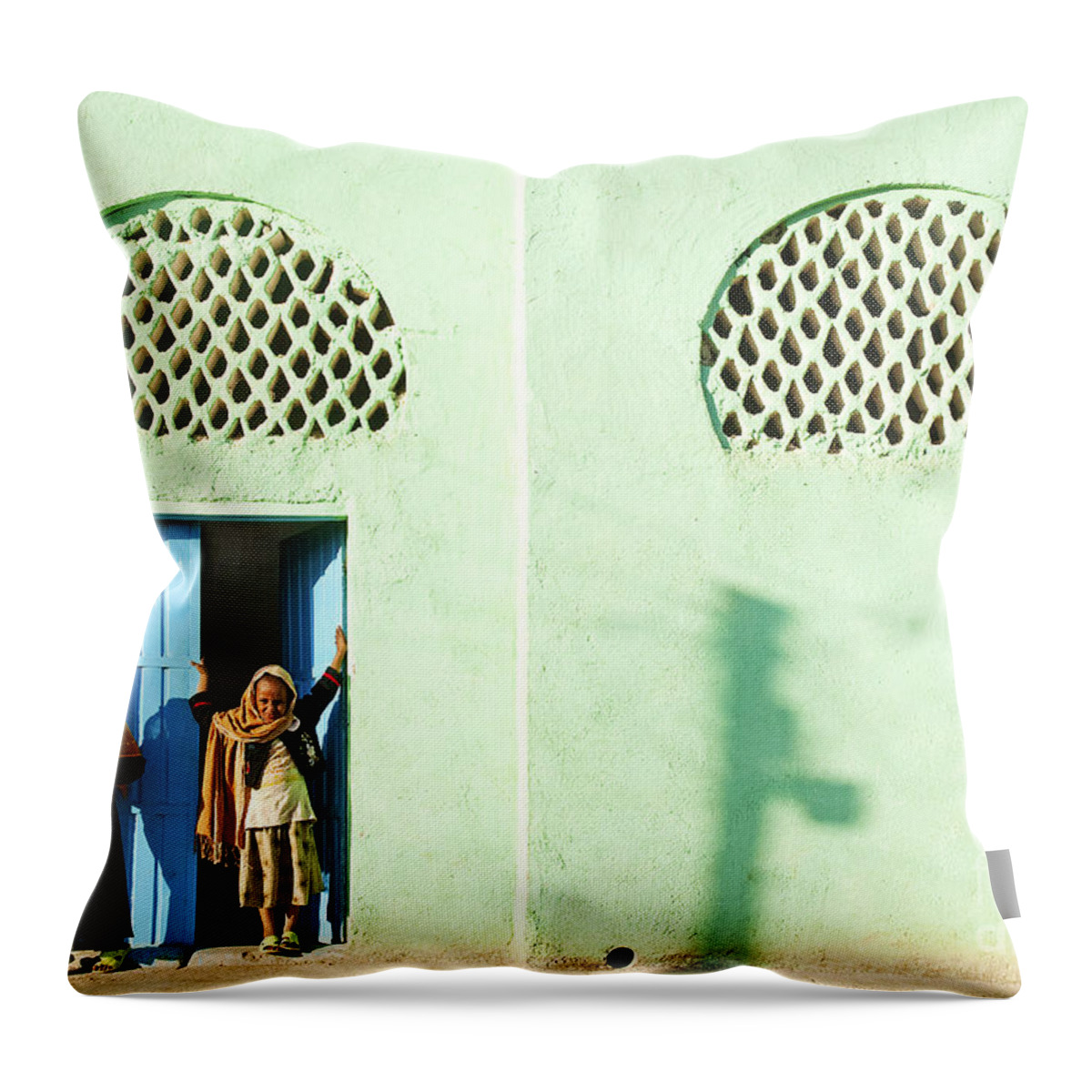 Harar Throw Pillow featuring the photograph Veiled Girls By Mosque In Harar Ethiopia #1 by JM Travel Photography