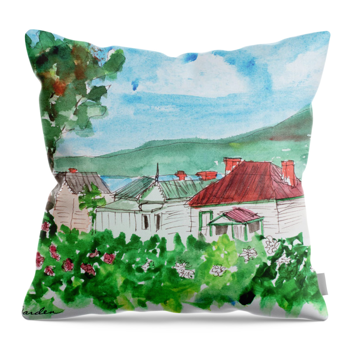 Battery Point Throw Pillow featuring the painting View From Battery Point #2 by Dorothy Darden